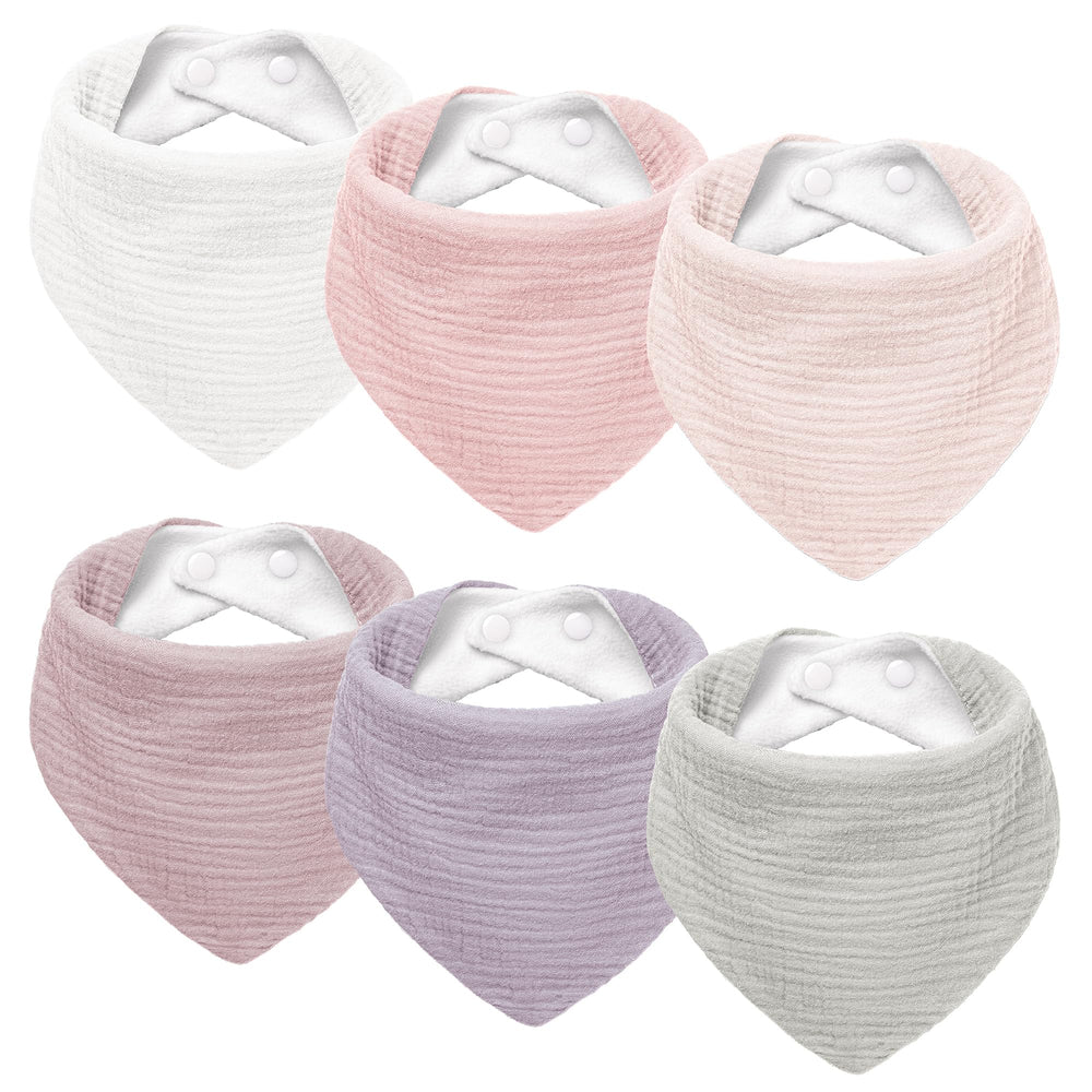 Susurration pink front view bib shows soft muslin and plush backing for drool protection