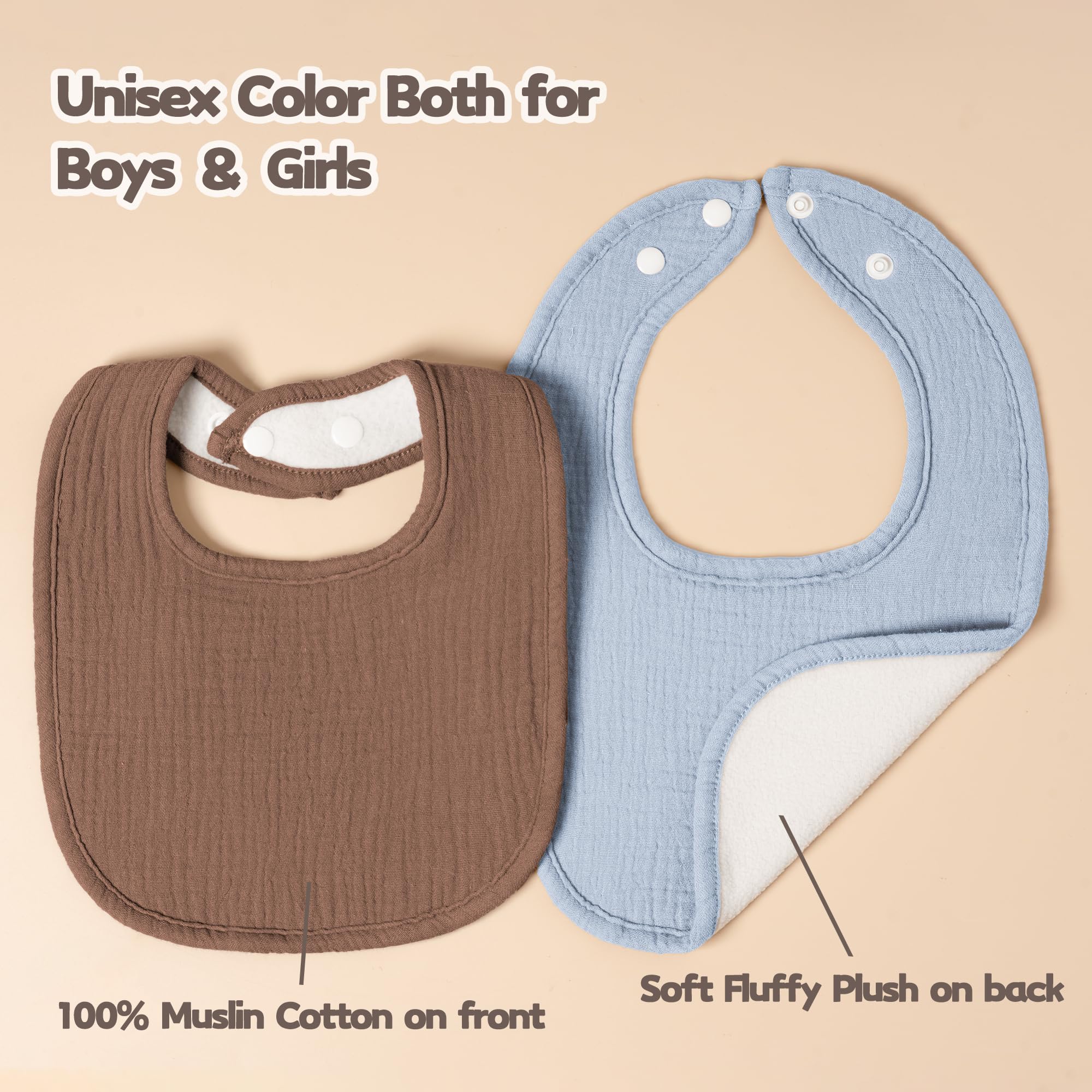 Susurration baby bib with soft plush backing provides skin-friendly comfort.
