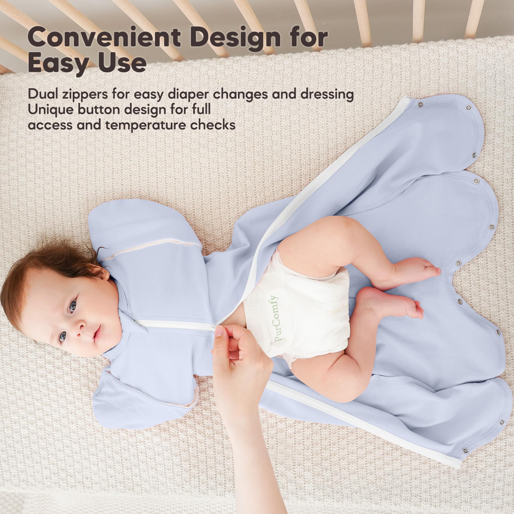 Susurration hip-healthy design sleep sack supports natural leg movement and safe positioning