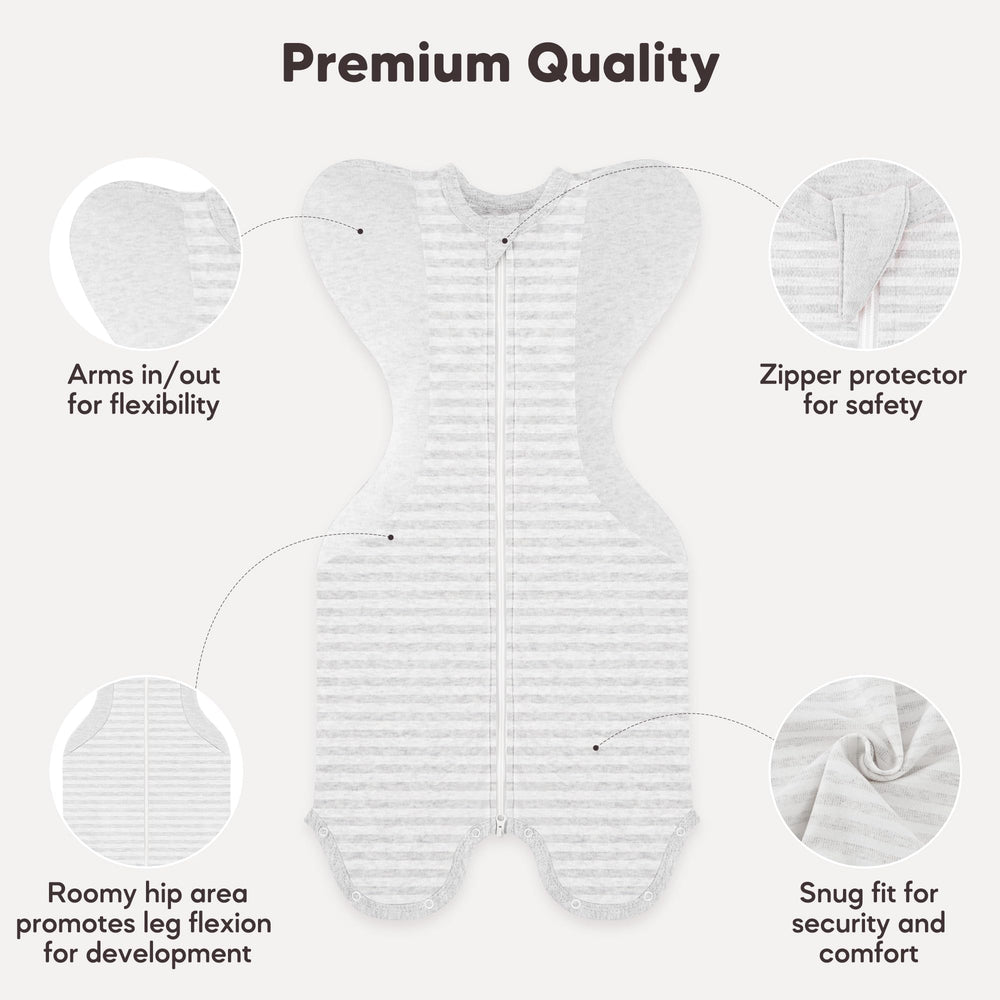 Susurration sleep sack open demonstrates easy diaper changes with two-way zipper