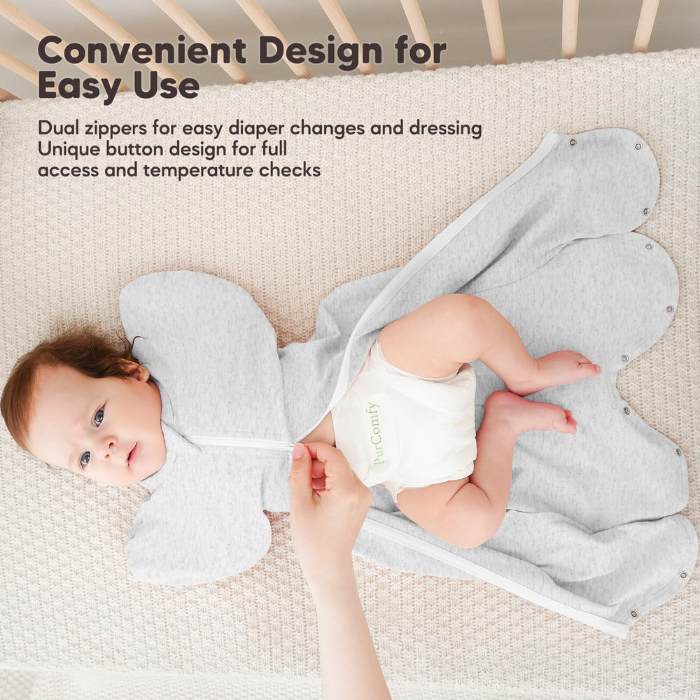 Susurration newborn sleep sack demonstrates arms-up self-soothing position