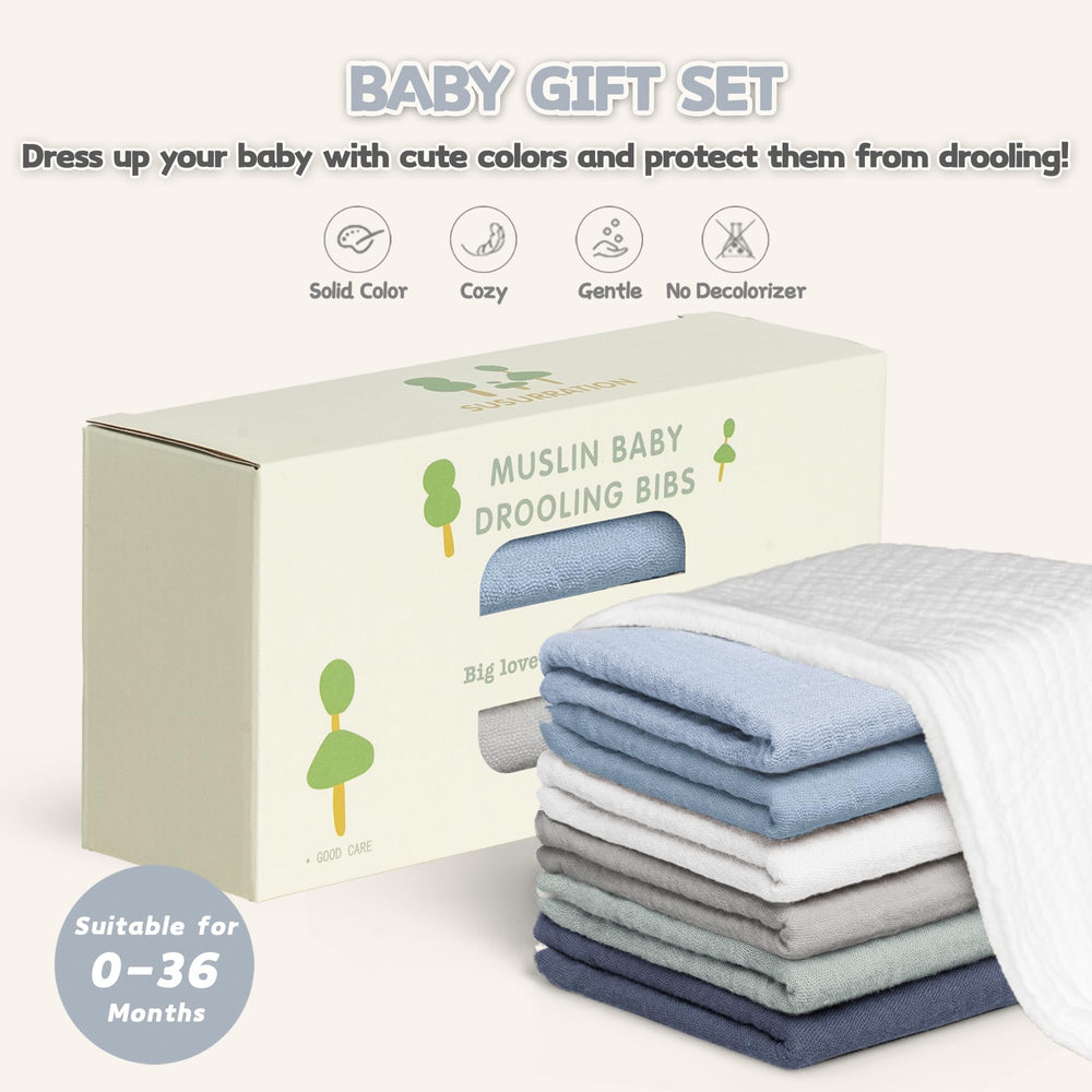 Susurration blue care-ready bibs showing machine wash and quick drying options