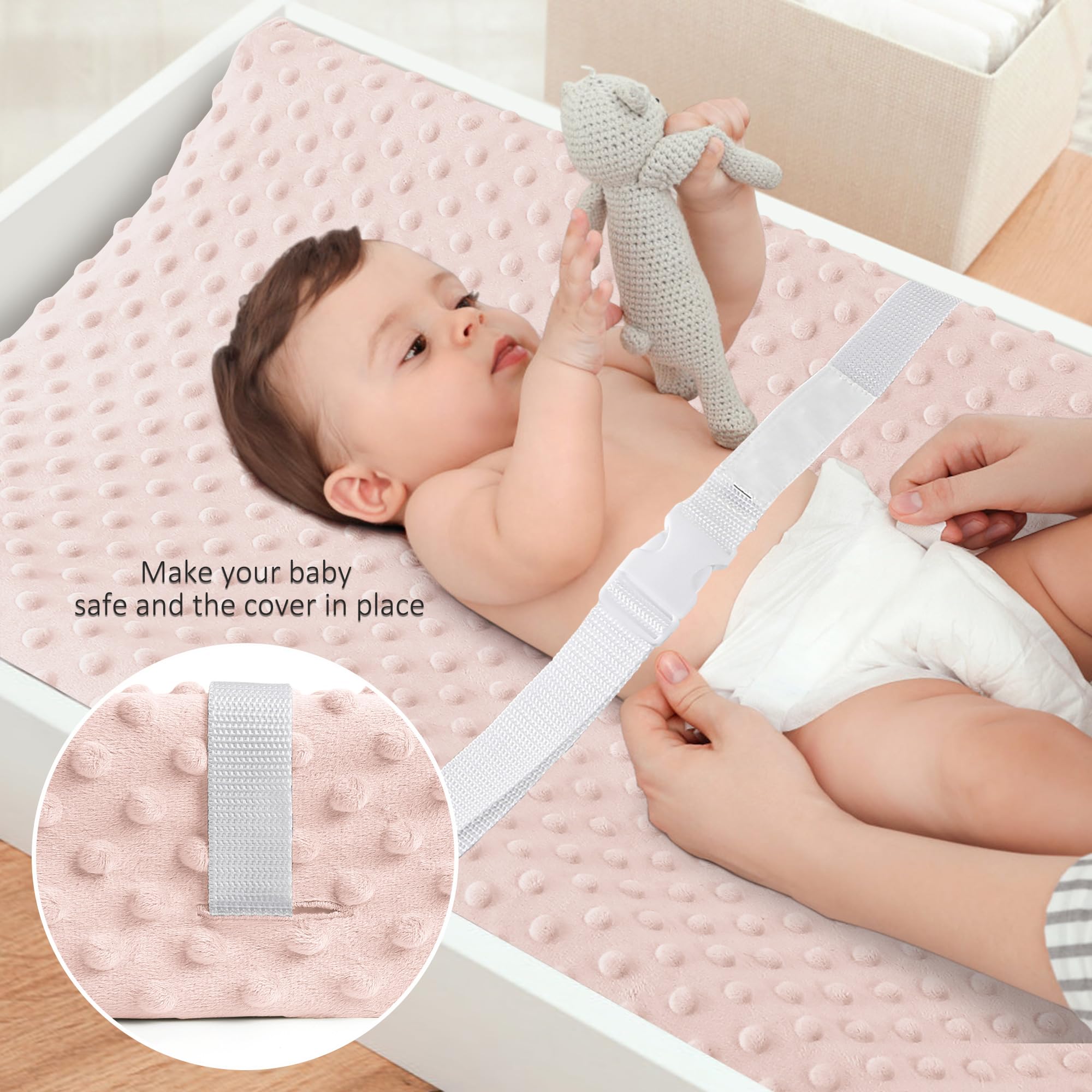 Susurration changing pad cover on standard pad demonstrates universal fit for most changing tables.