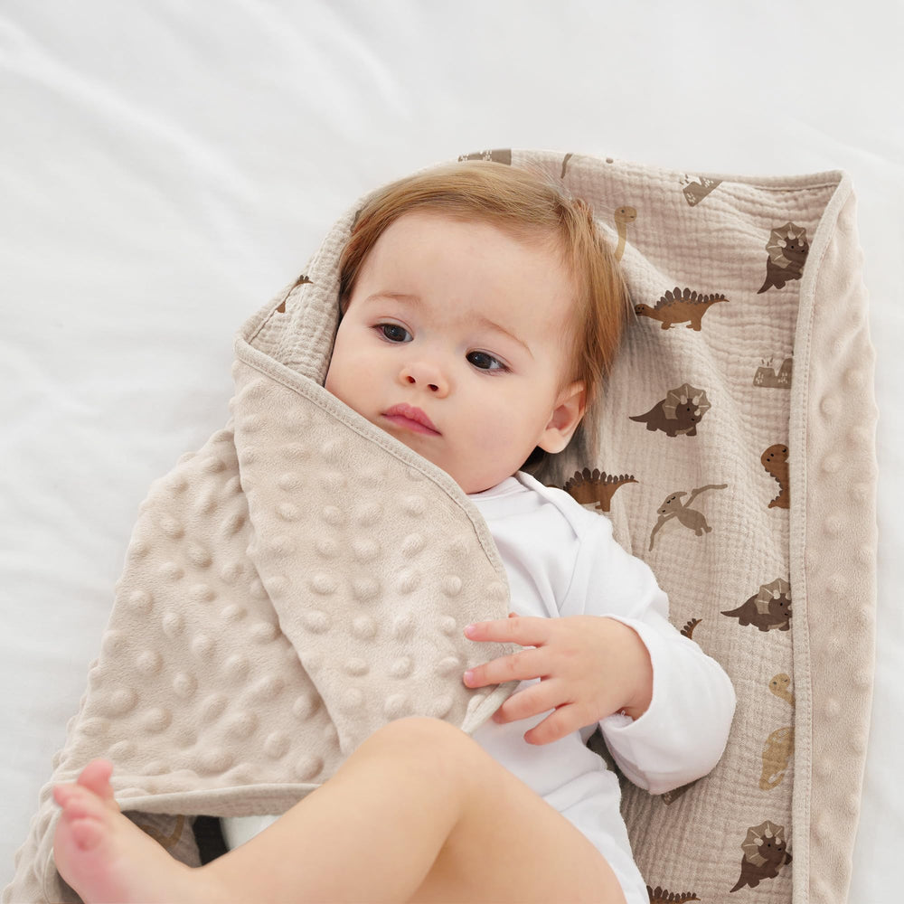 Susurration dotted fleece back provides cozy warmth for stroller rides and cuddles