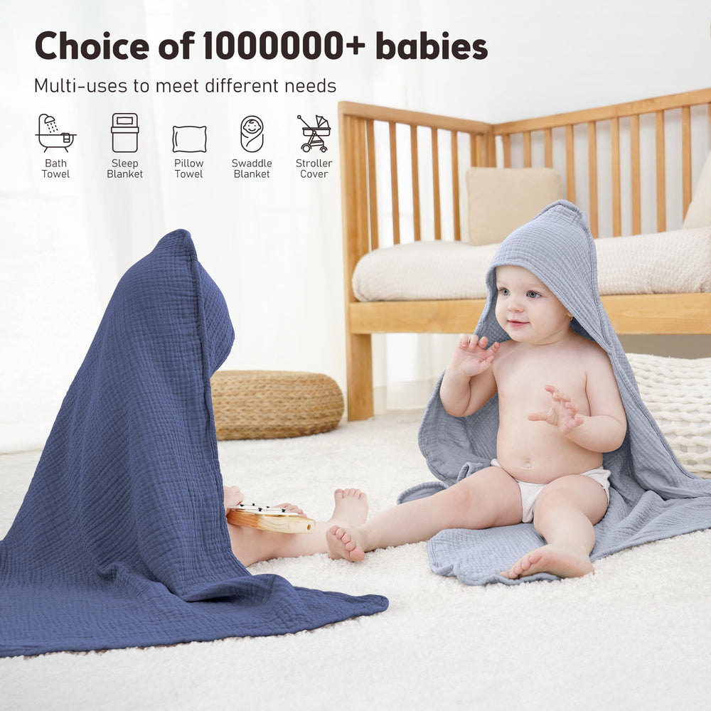 Susurration hooded baby towel gray blue color for versatile nursery styling