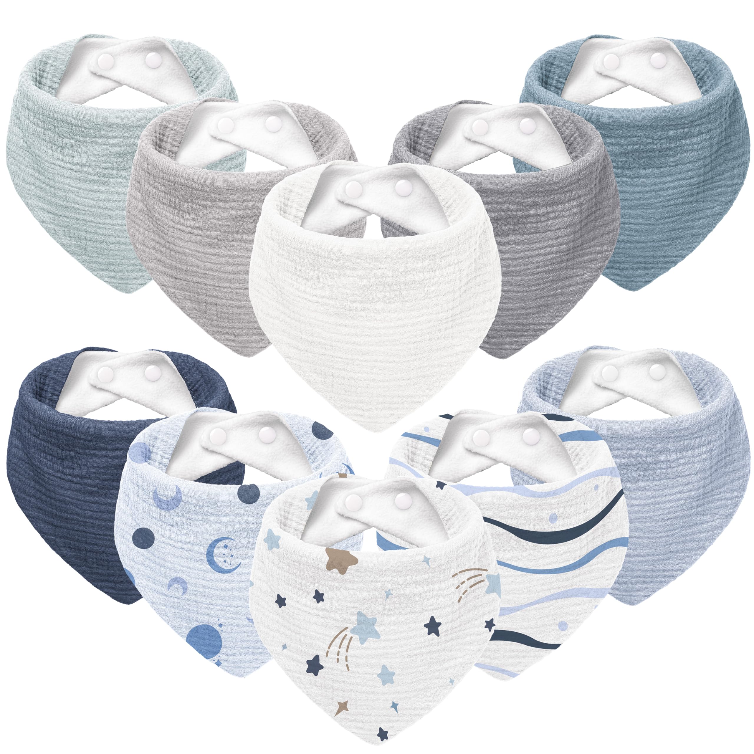 Susurration muslin baby bib blue print flatlay shows soft fabric and absorbent design