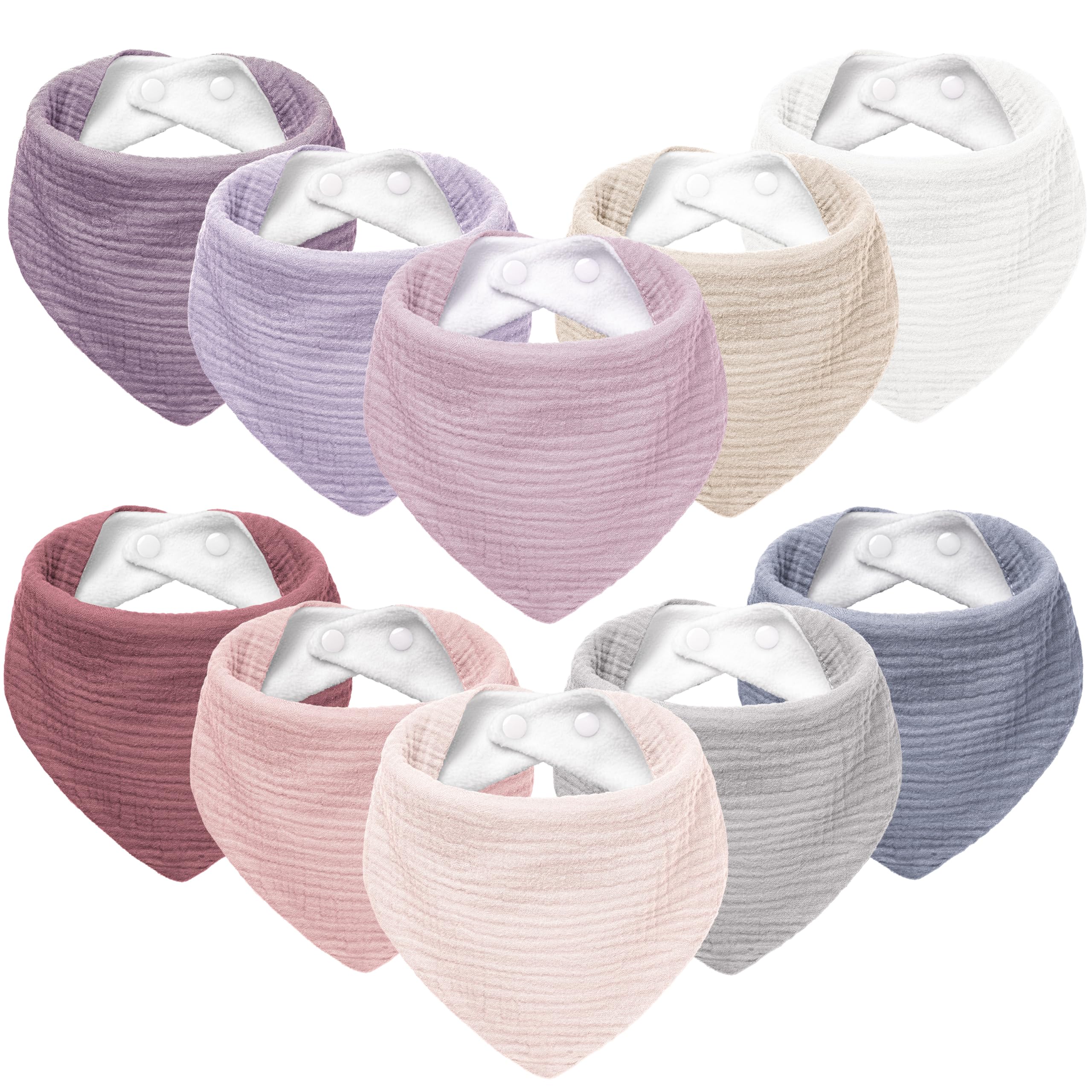 Susurration muslin baby bib pinkpurple front view showcases soft absorbent fabric for drool.