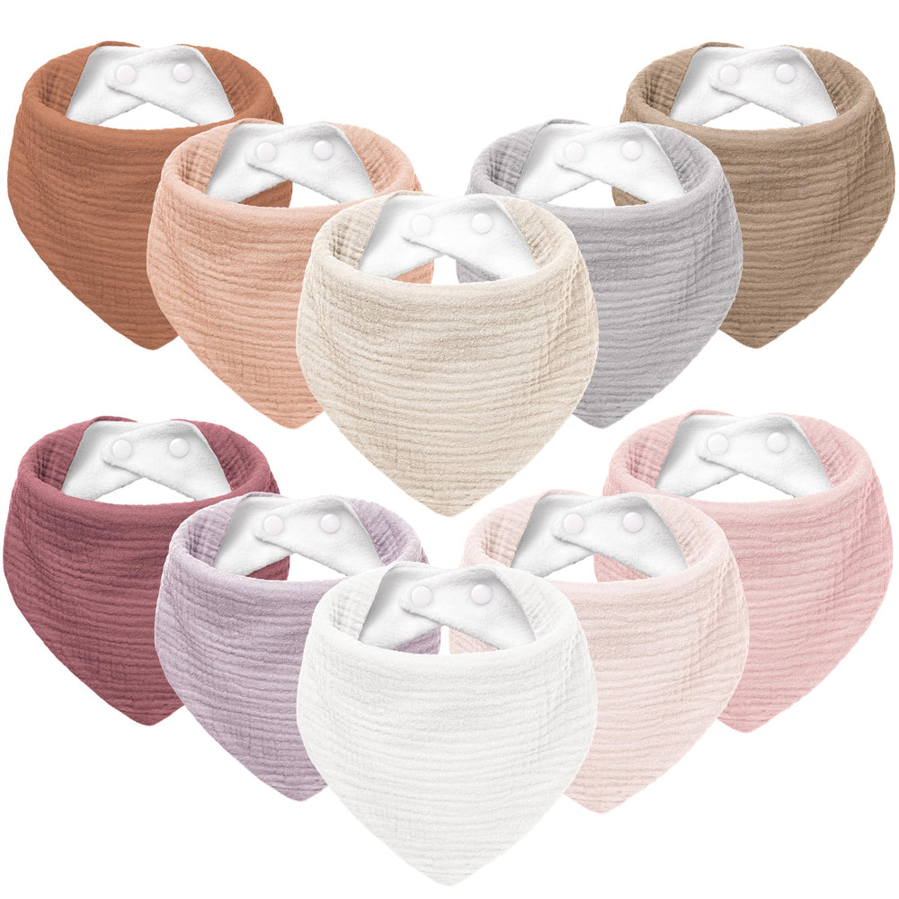 Susurration Muslin Baby Bibs pack front view highlights soft, absorbent fabric for daily protection.