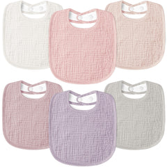 Susurration muslin baby bibs pack in vibrant colors, front view showcases versatile drool protection.