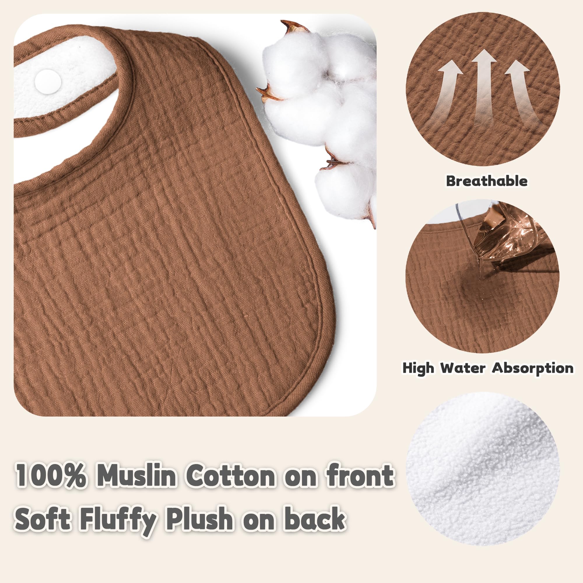 Susurration muslin baby bibs soft plush back layer, gentle on sensitive baby skin