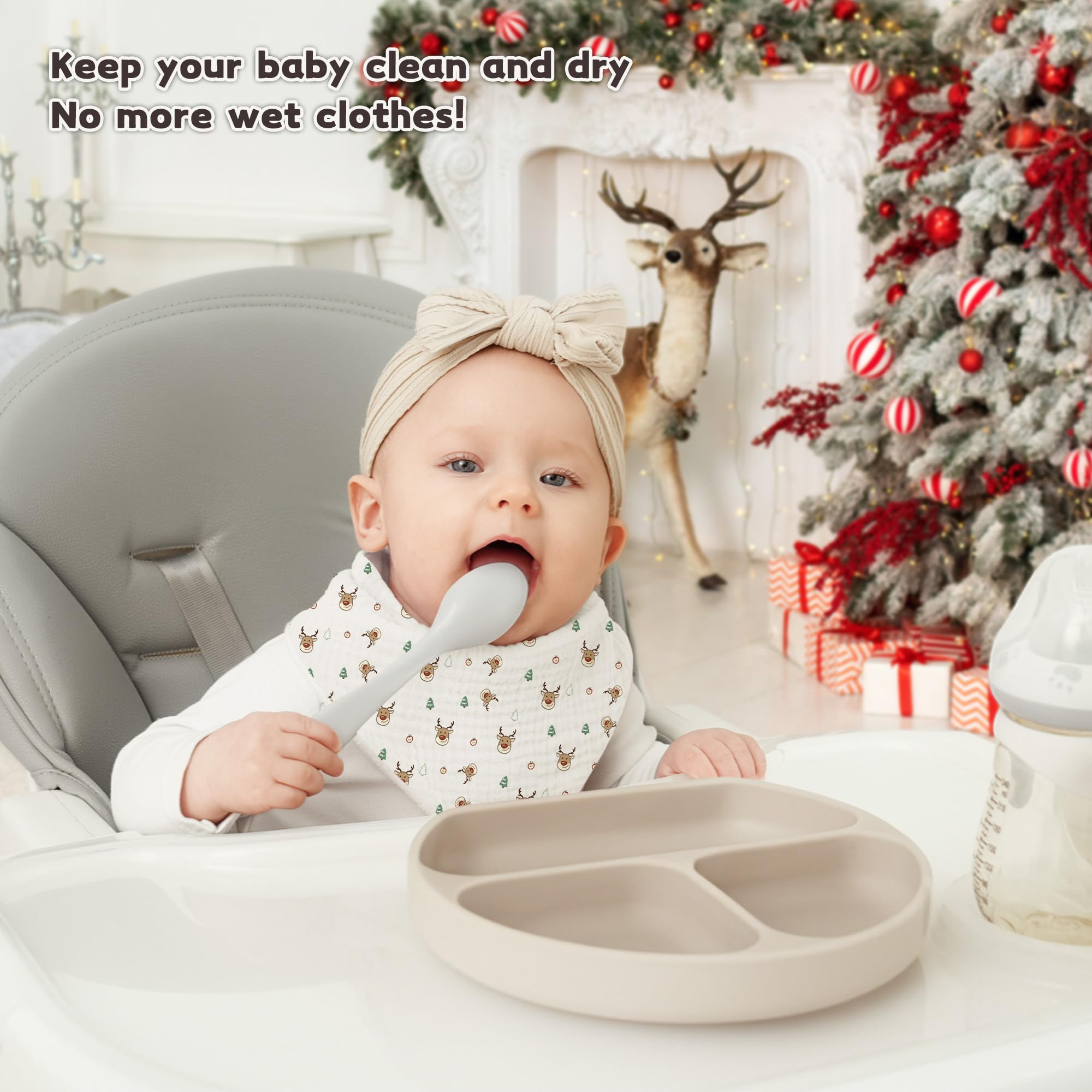 Susurration muslin baby drool bibs 6pack reindeer print, soft plush backing keeps clothes dry.