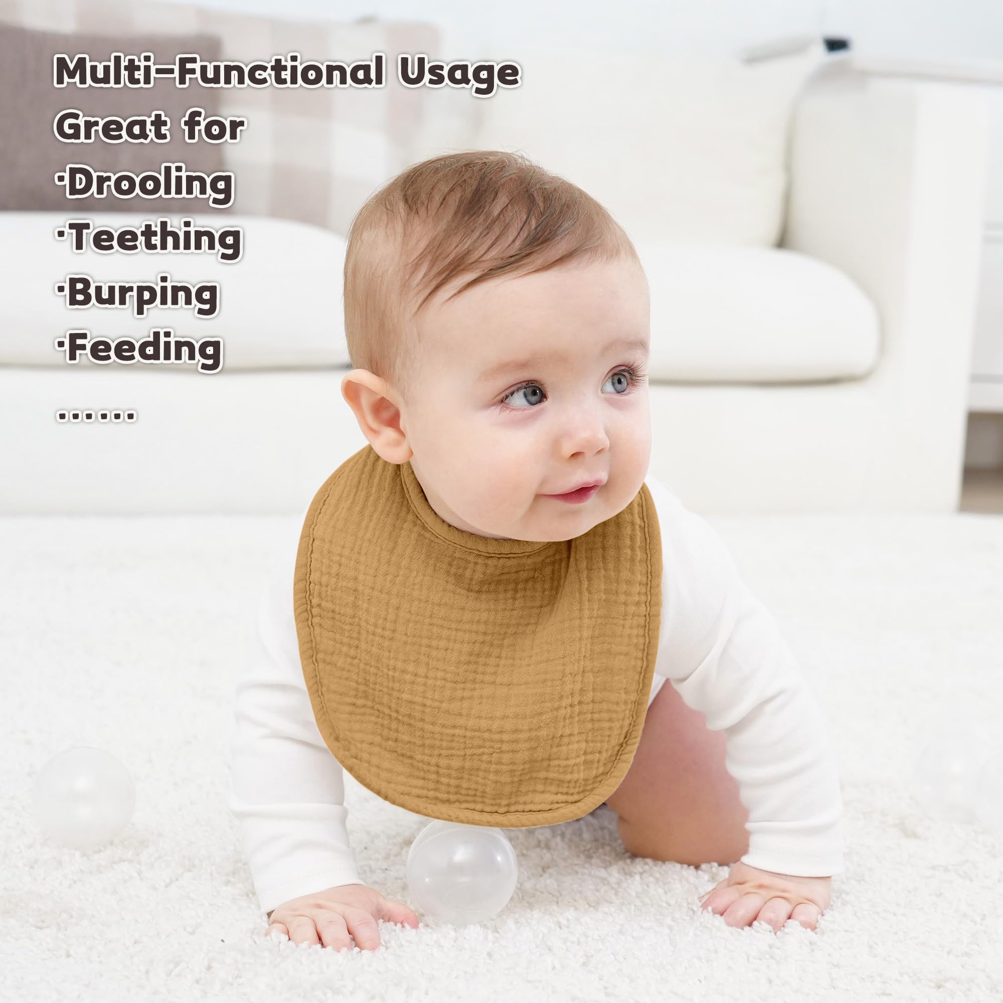 Susurration muslin baby drool bibs adjustable snaps to fit as babies grow