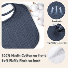 Susurration muslin baby drool bib blue adjustable-snaps—easy to fit during growth spurts.
