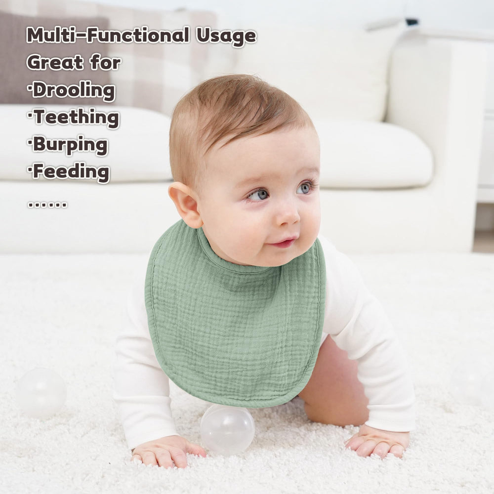 Susurration muslin baby drool bib blue bandana-style—adjustable bibs for mealtime splash protection.