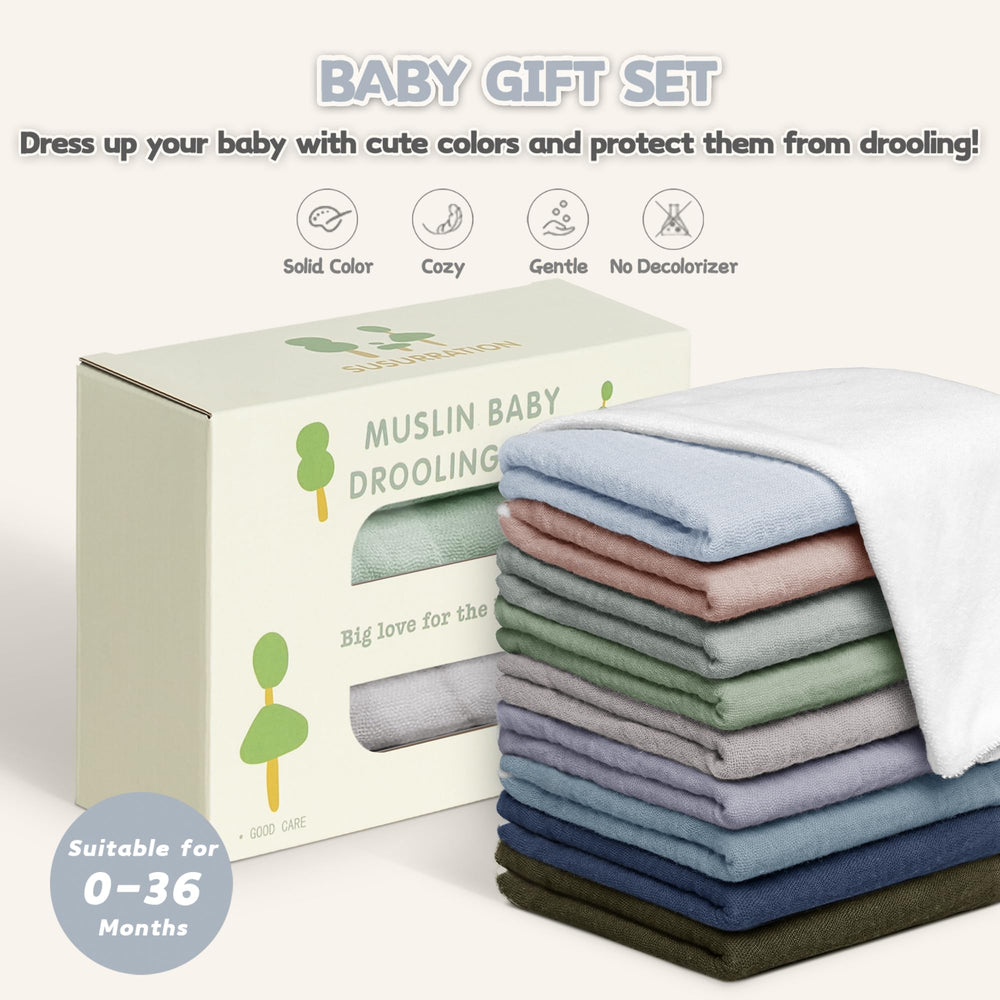 Susurration muslin baby drool bib blue machine-washable—simple cleanup after meals.