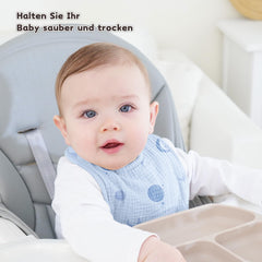 Susurration muslin baby bibs blue stars pack demonstrates versatile drool protection for everyday outfits.