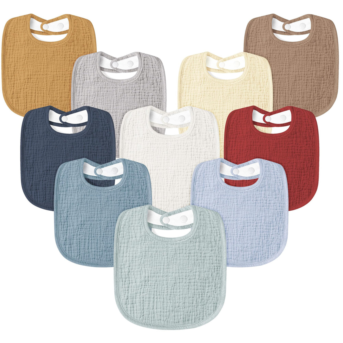 Susurration Muslin Baby Drool Bib close-up shows absorbent front and soft backing.