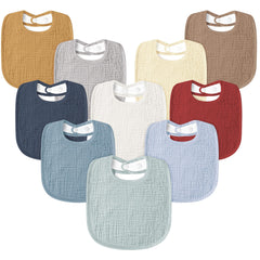 Susurration Muslin Baby Drool Bib close-up shows absorbent front and soft backing.