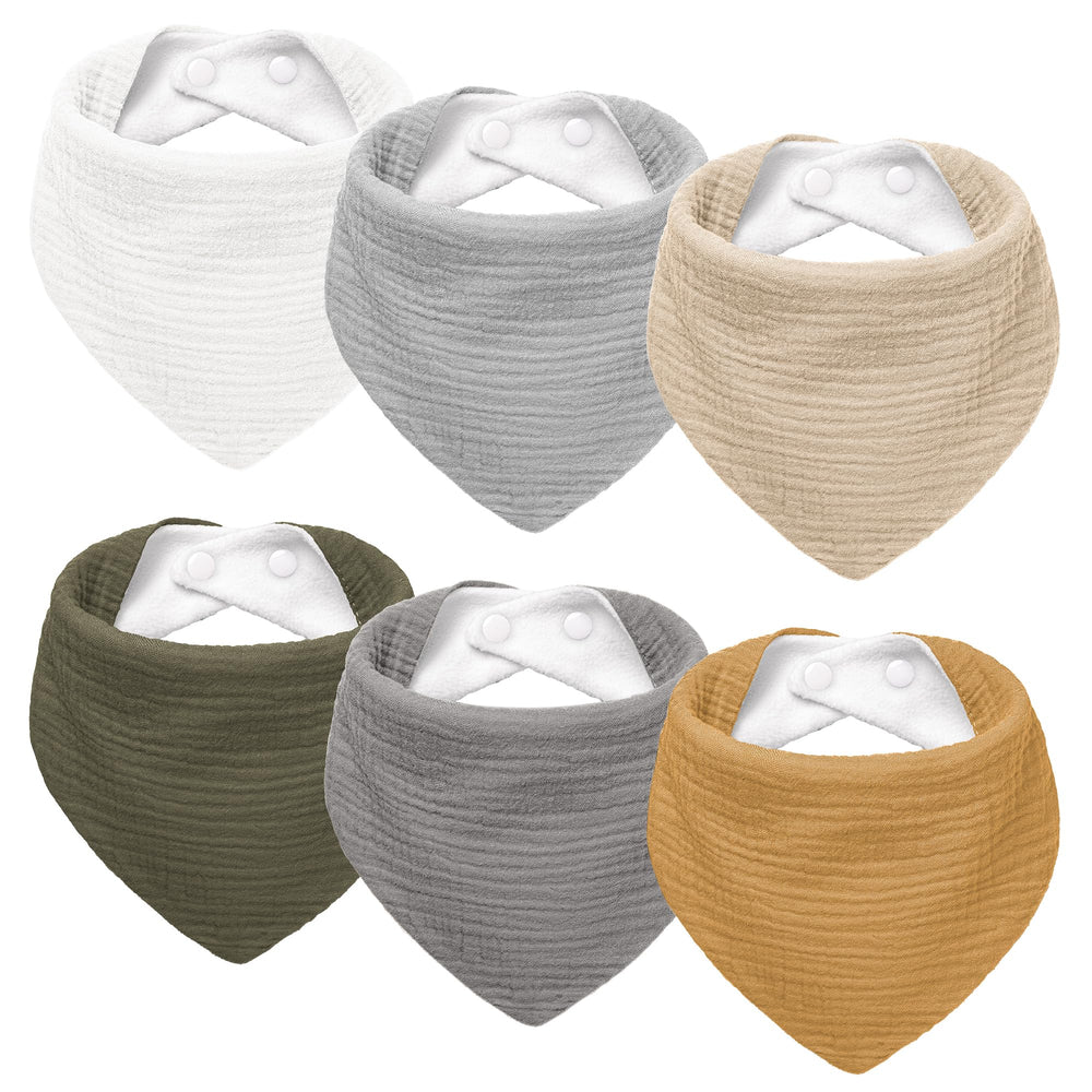 Susurration muslin baby drool bibs flatlay showing soft cotton front and plush backing for absorbency.