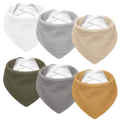 Susurration muslin baby drool bibs flatlay showing soft cotton front and plush backing for absorbency.