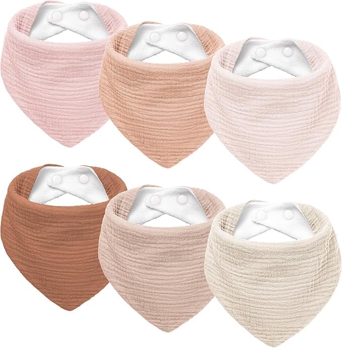 Susurration Muslin Baby Drool Bib front view showing adjustable fit keeps outfits dry.