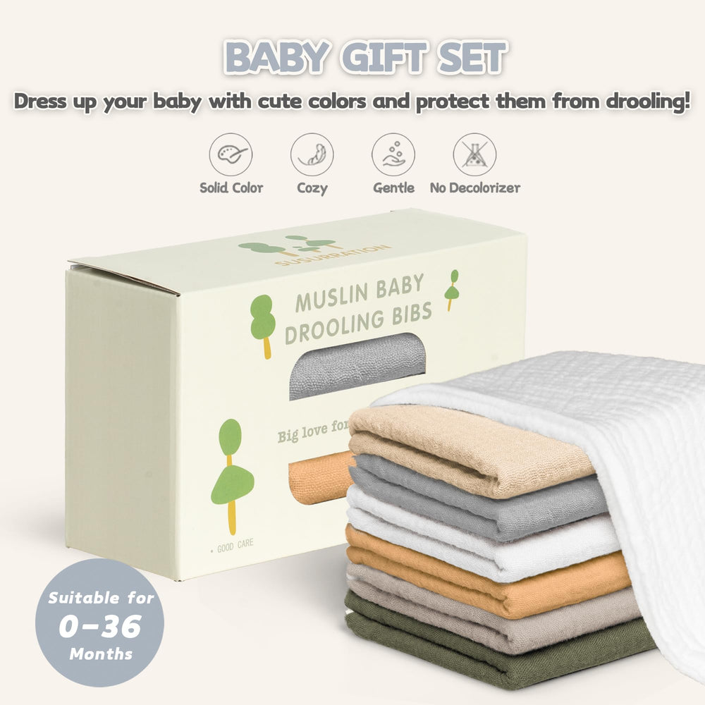 Susurration muslin baby drool bibs machine washable for easy care.