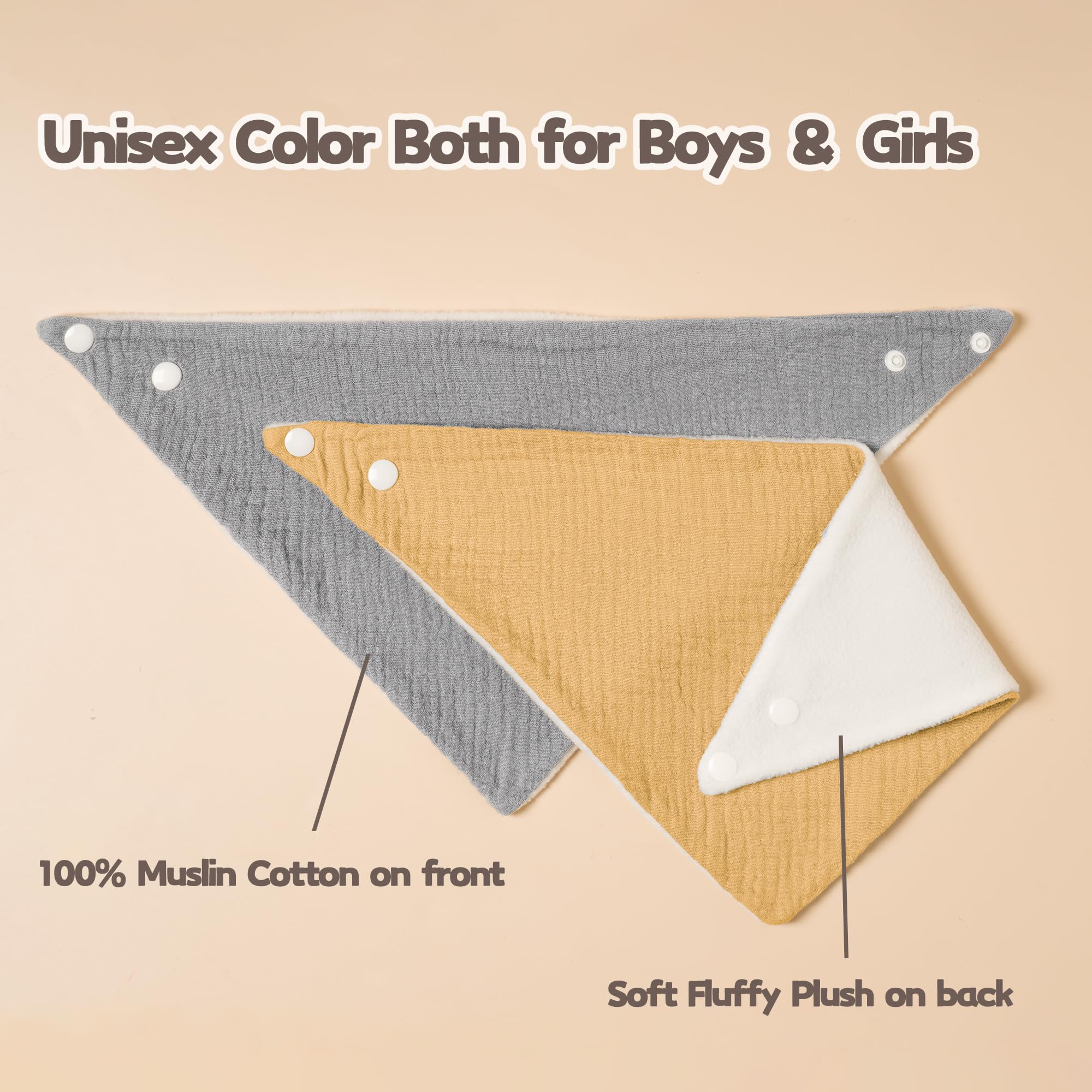 Susurration muslin baby drool bibs adjustable fit from newborn to 36 months.