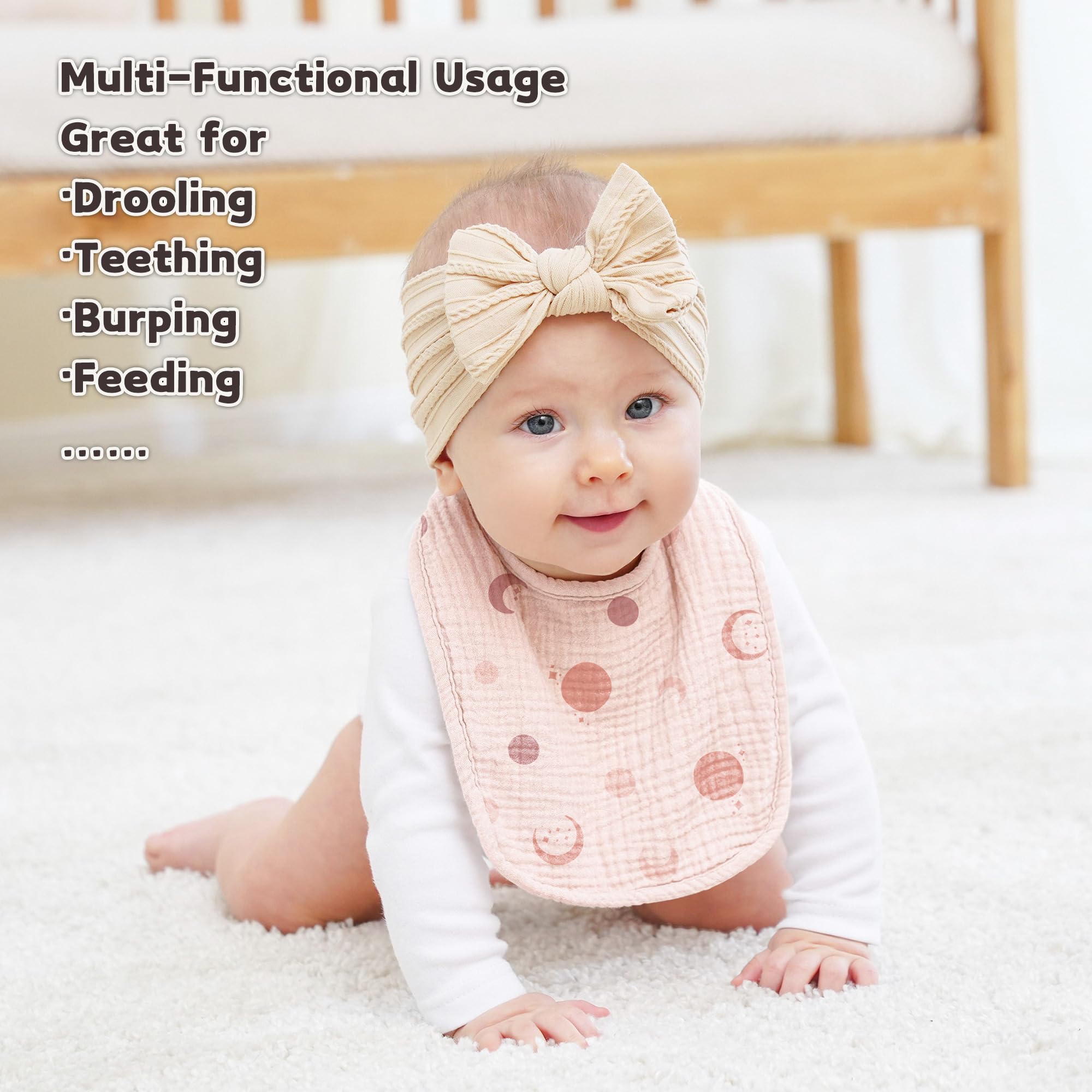 Susurration Muslin Baby Drool Bibs pink print flat-fold image highlights soft plush backing