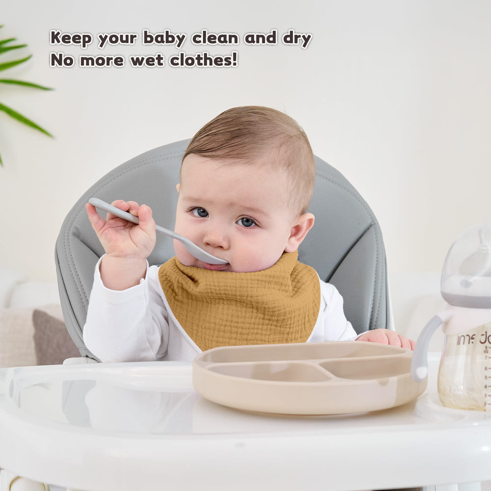 Susurration muslin baby drool bibs triangular shape with adjustable snaps for growing babies.