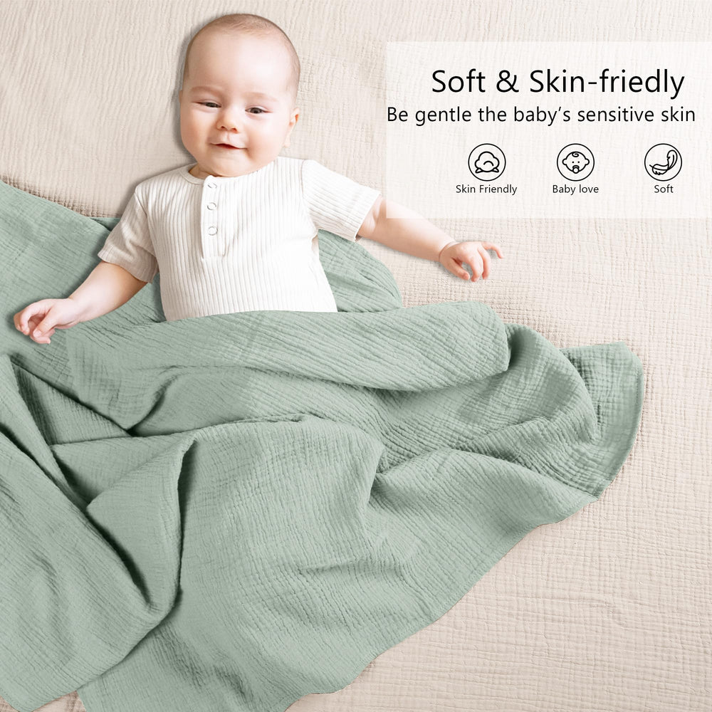 Susurration muslin blanket folded to show 40x40 inch size for swaddling