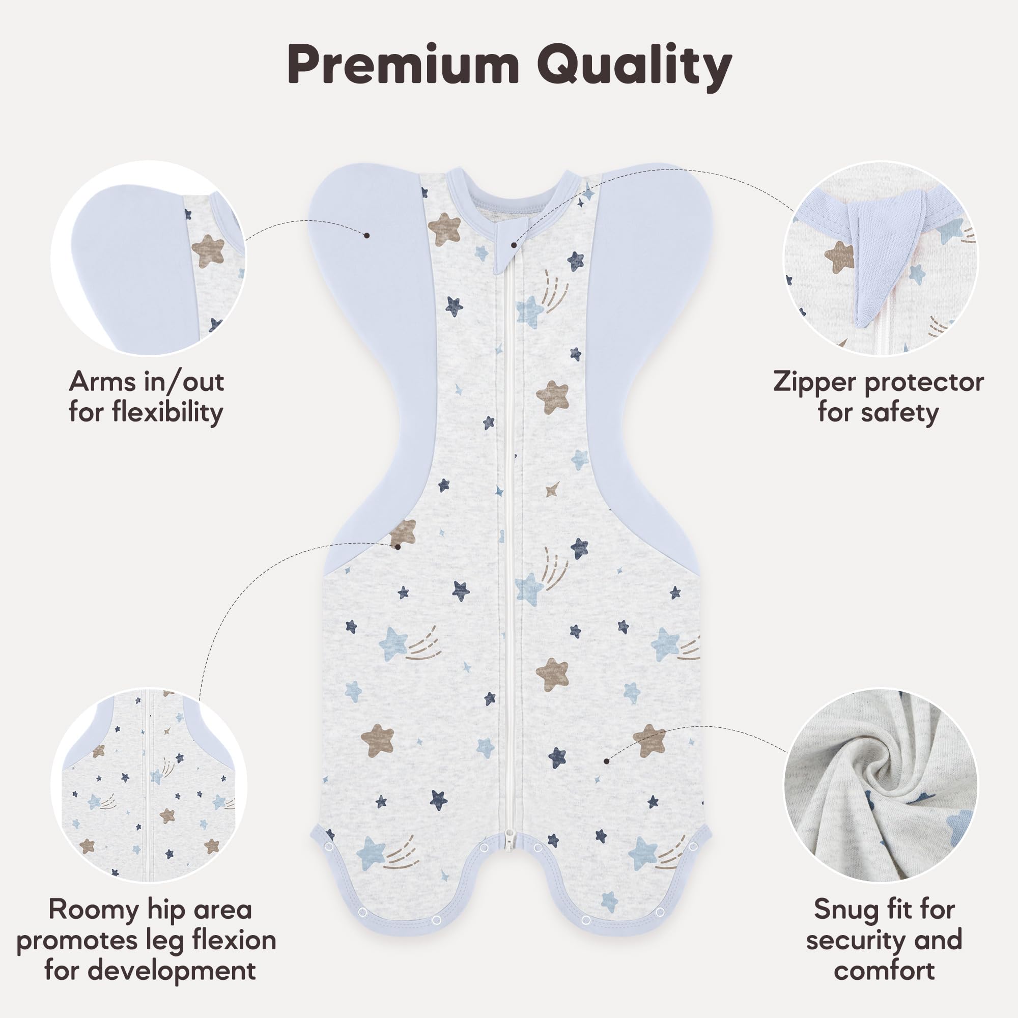 Susurration self-soothing swaddle newborn demonstrates snug fit may promote restful sleep.