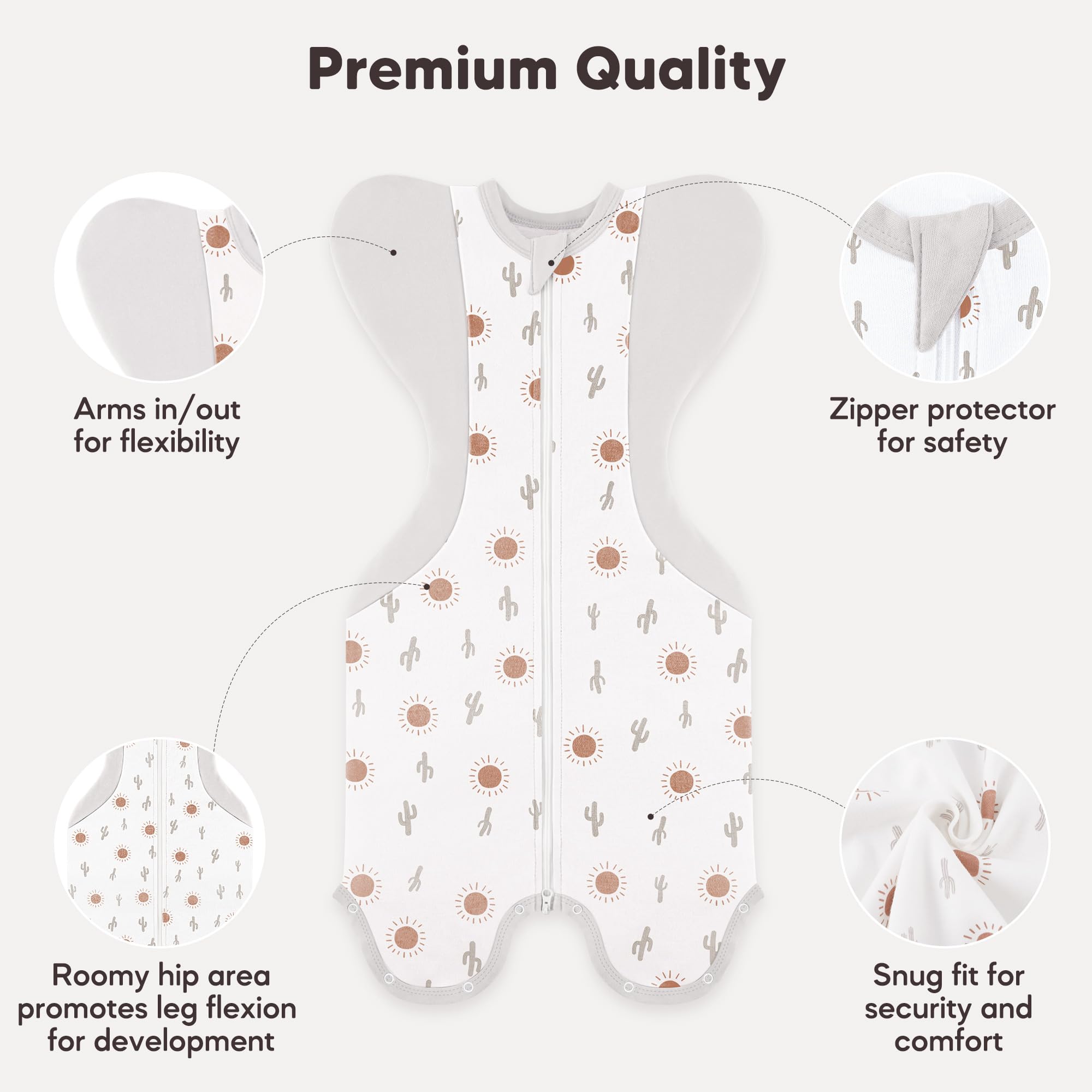 Susurration self-soothing swaddle minimizes startle reflex for calmer overnight sleep.