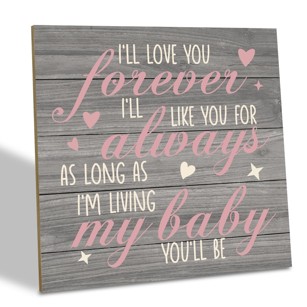 SUSZDOU rustic wood sign featuring I'll Love You Forever for nursery decor, creating cozy vibes.