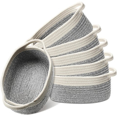 Suttmin gray woven basket six-pack front view for tidy bedroom storage