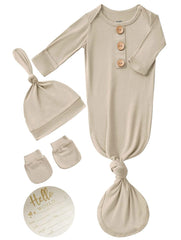 SUZEL knotted gown in khaki with bamboo viscose for cozy newborn sleep