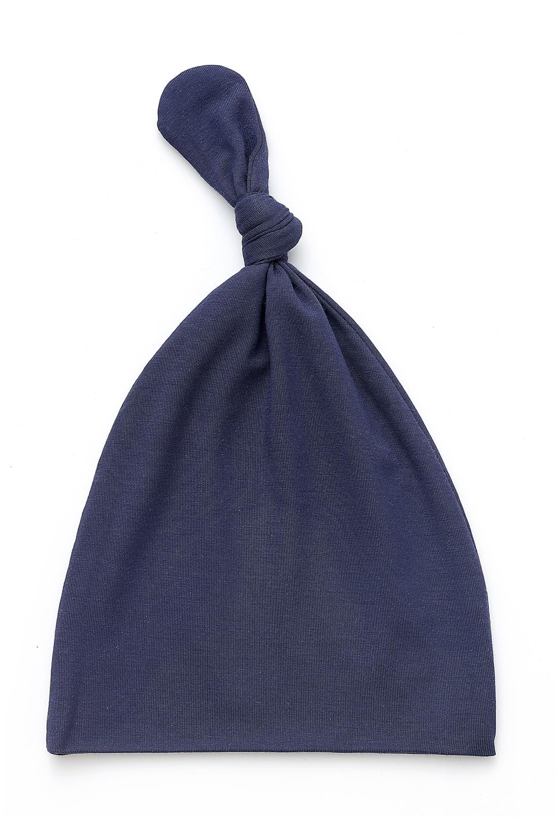 SUZEL knotted hat navy adds soft warmth to chilly days.