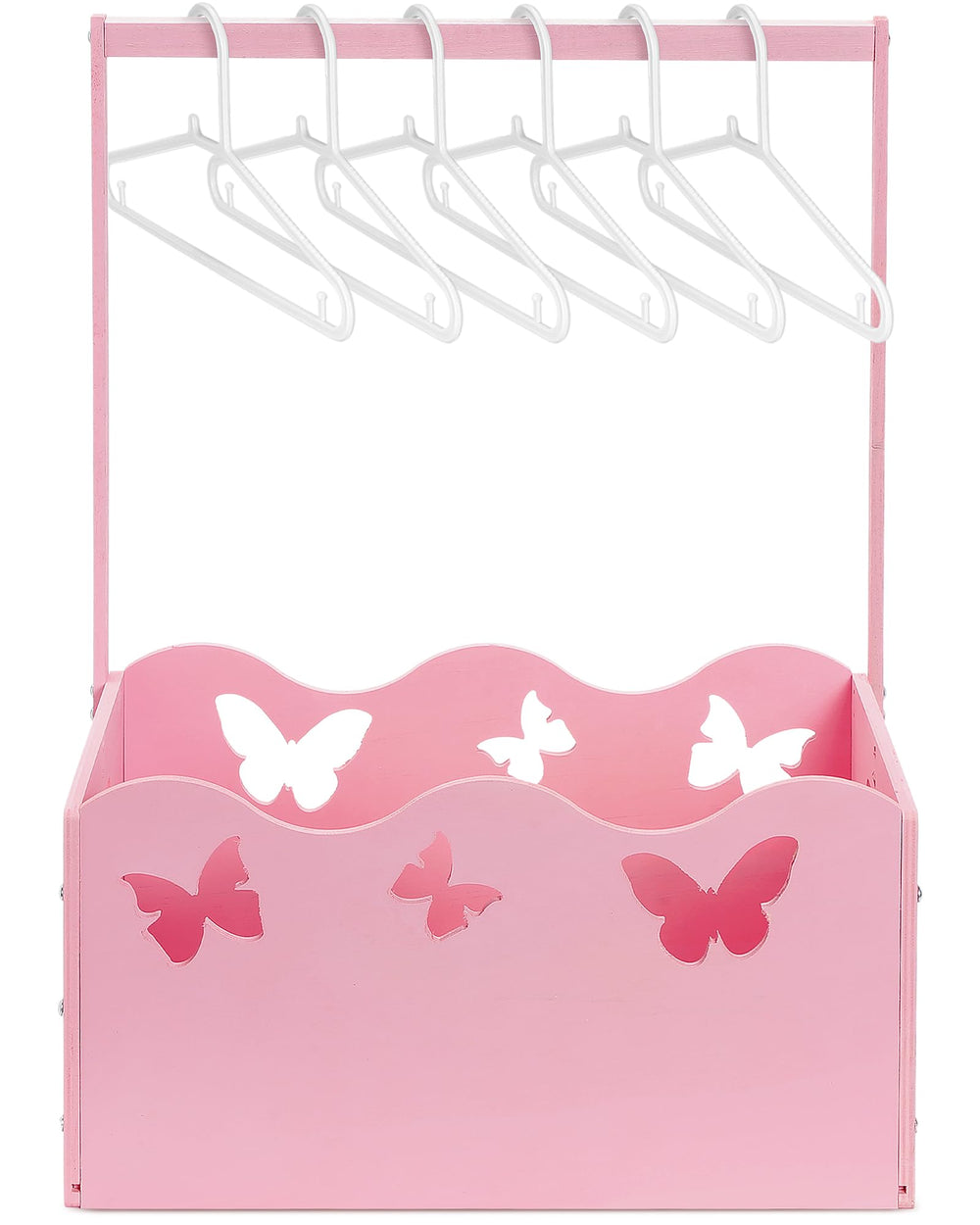 Suzile pink butterfly wooden crate with handle, perfect for storing baby shower gifts.