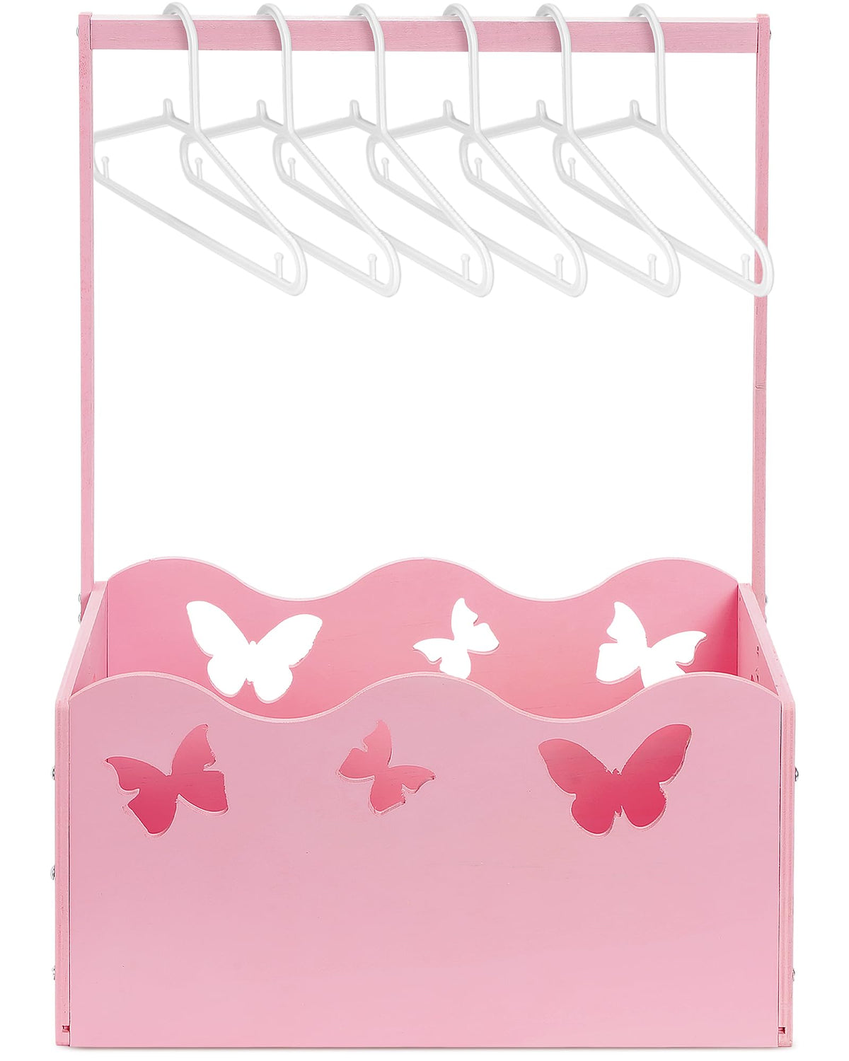 Suzile pink butterfly wooden crate with handle, perfect for storing baby shower gifts.