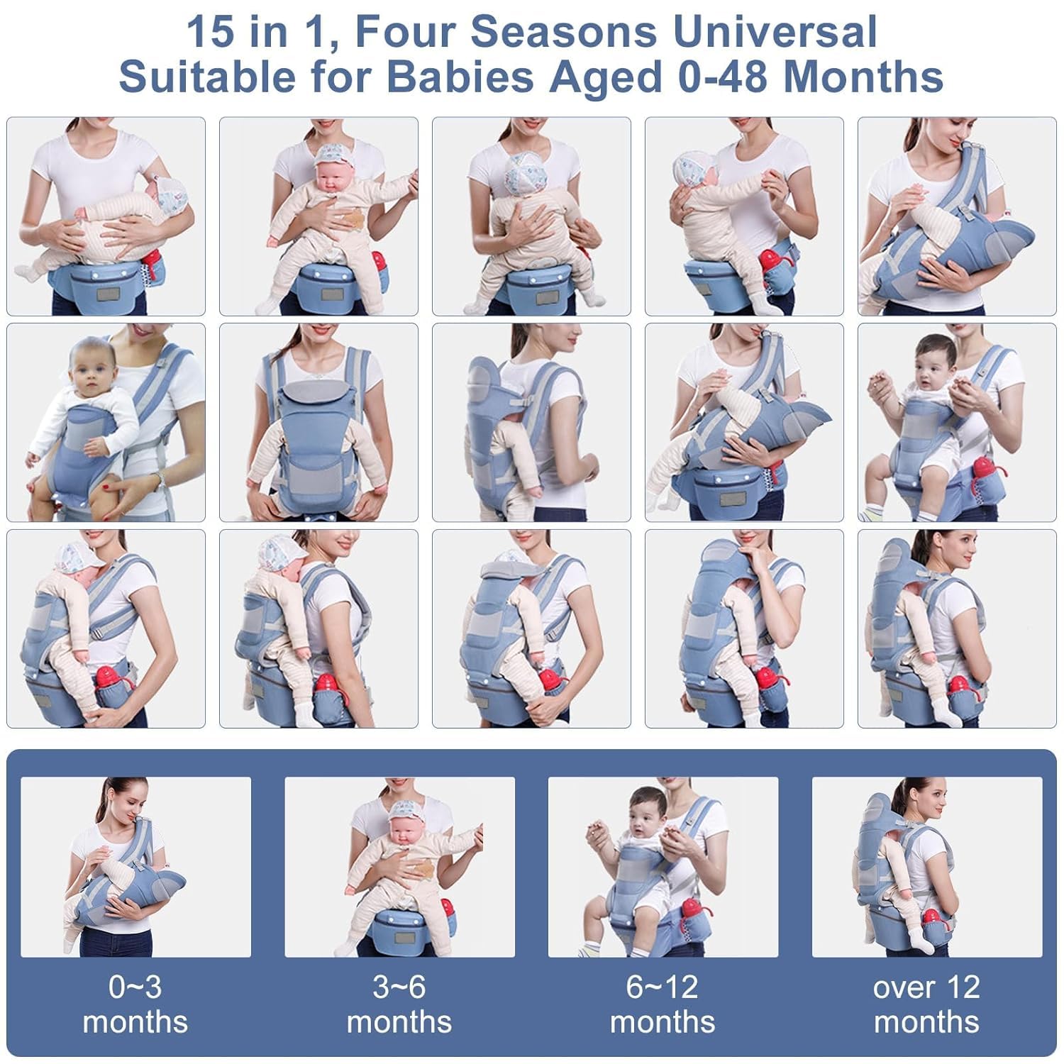 SVANE baby carrier back-carry blue: comfortable weight distribution for longer wear