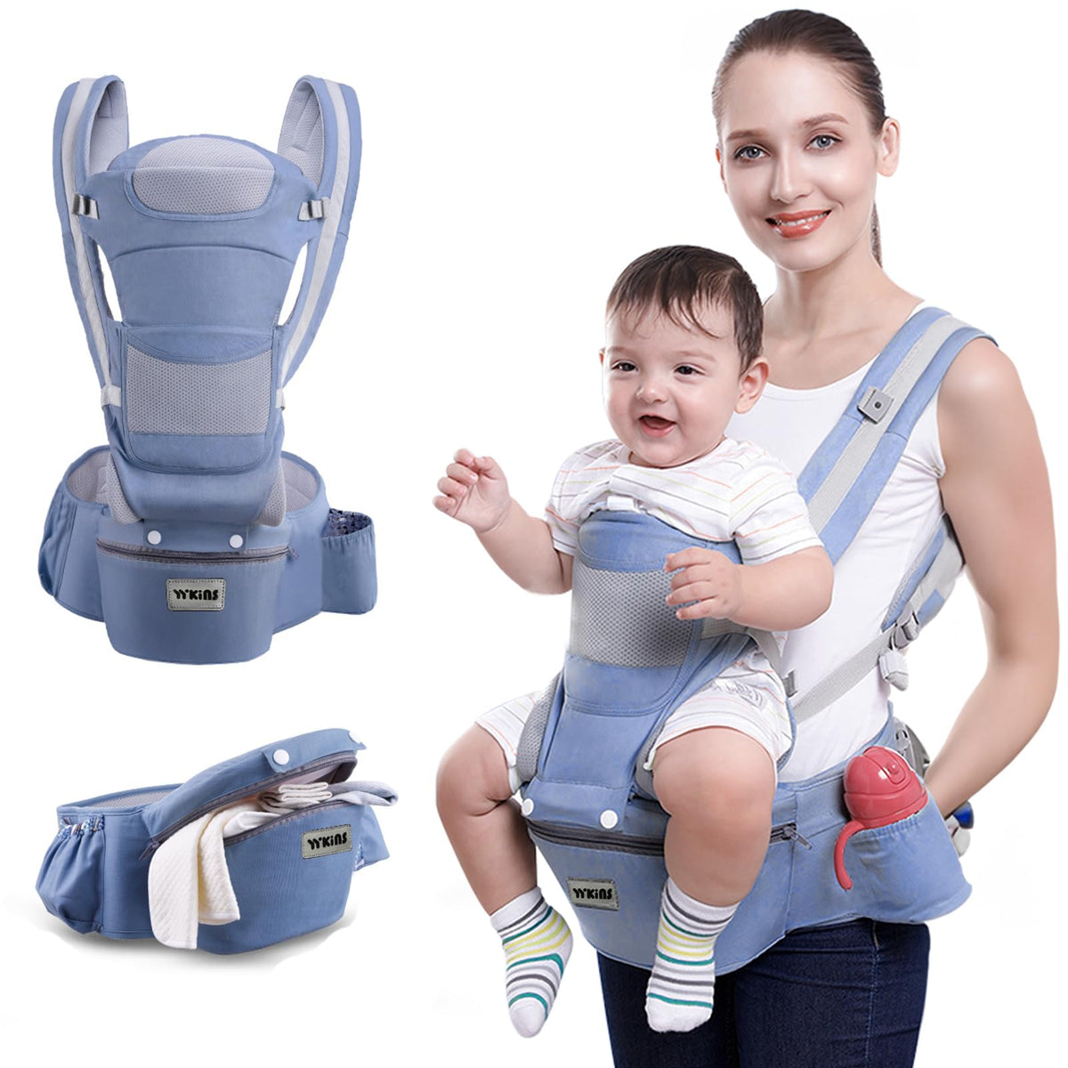 SVANE baby carrier hip-seat blue: ergonomic hip support for growing toddlers