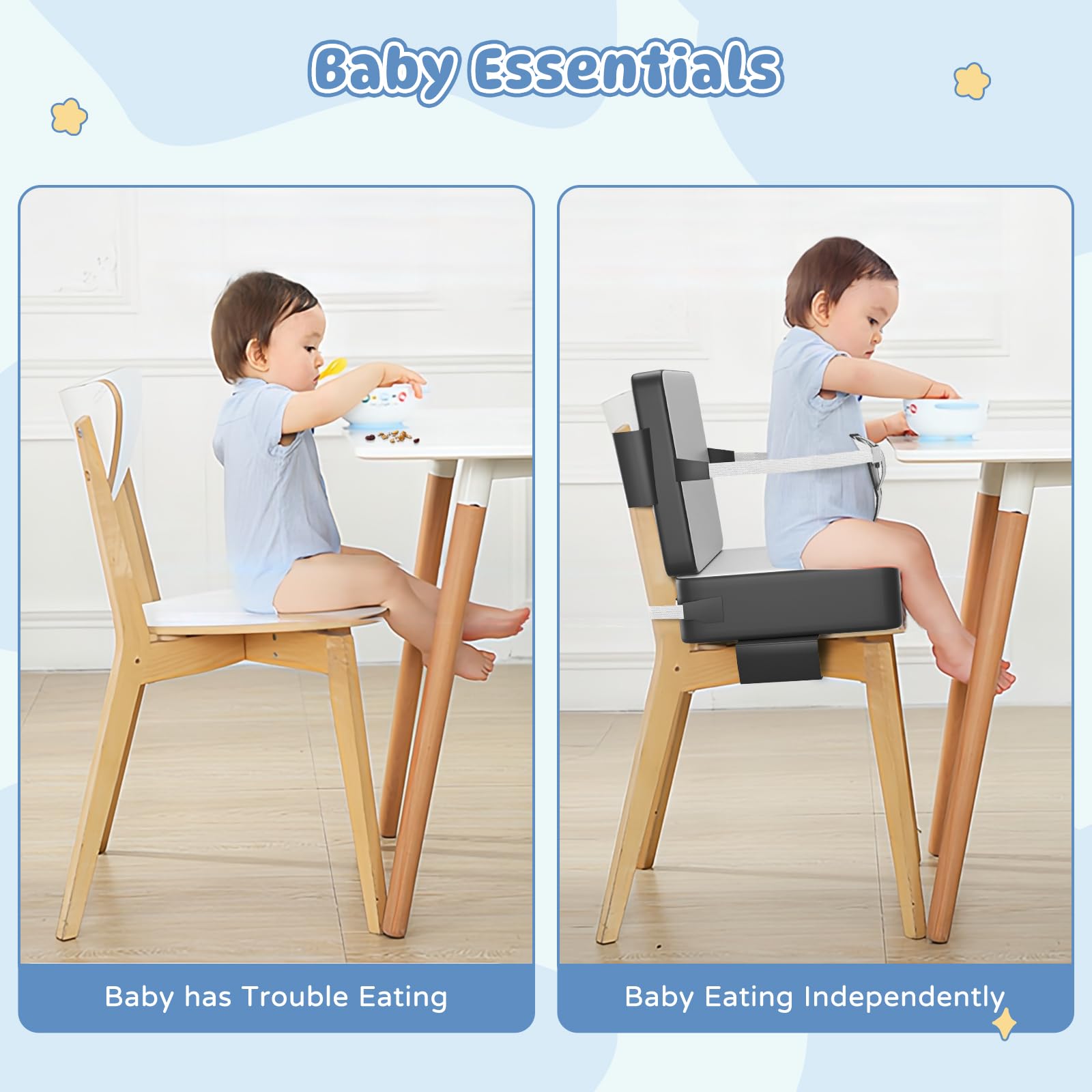 Svikipibe booster seat uses 45D sponge for comfortable toddler seating
