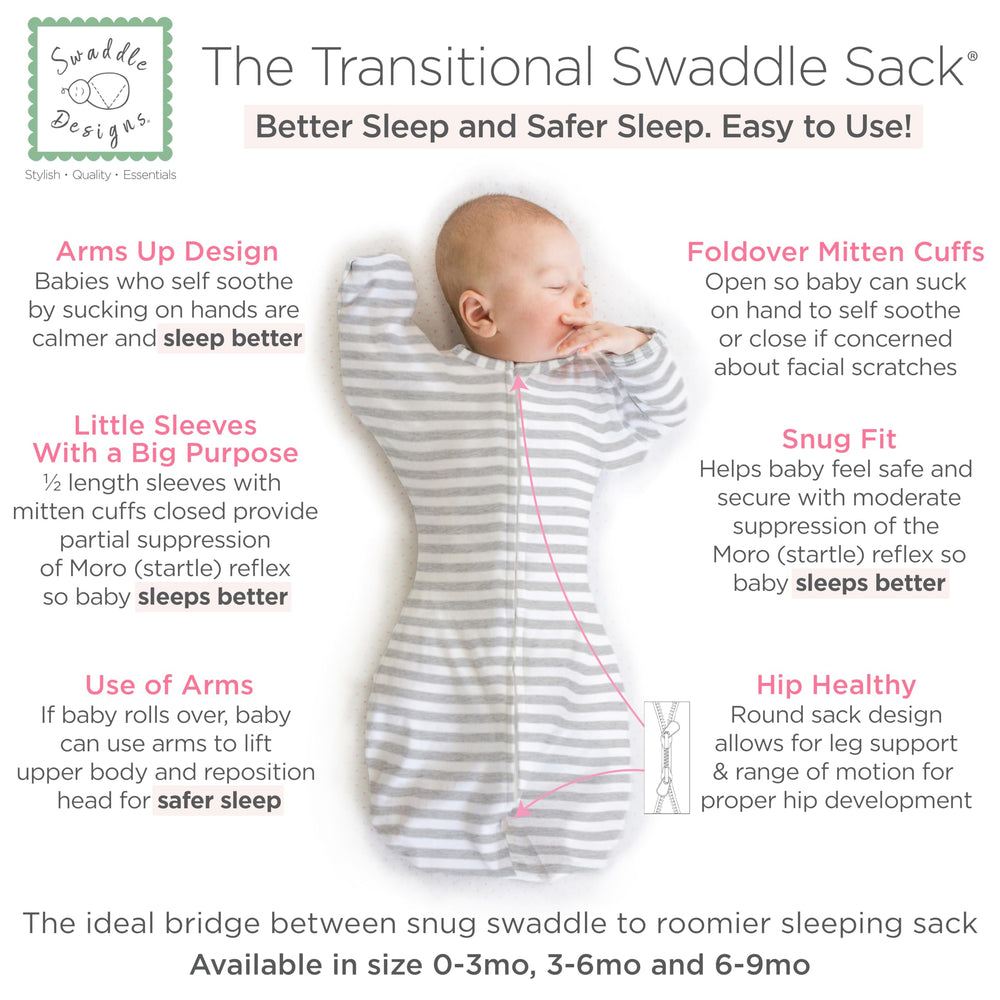 SwaddleDesigns Transitional Swaddle Sack foldover mittens offering flexible sleep options.