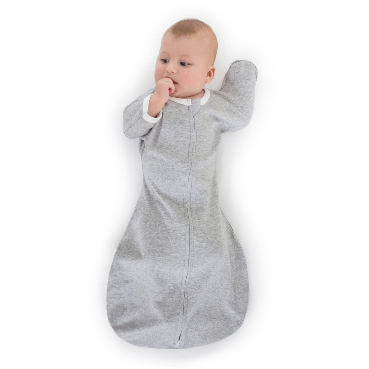 SwaddleDesigns transitional swaddle sack arm-up sleeves promotes self-soothing.