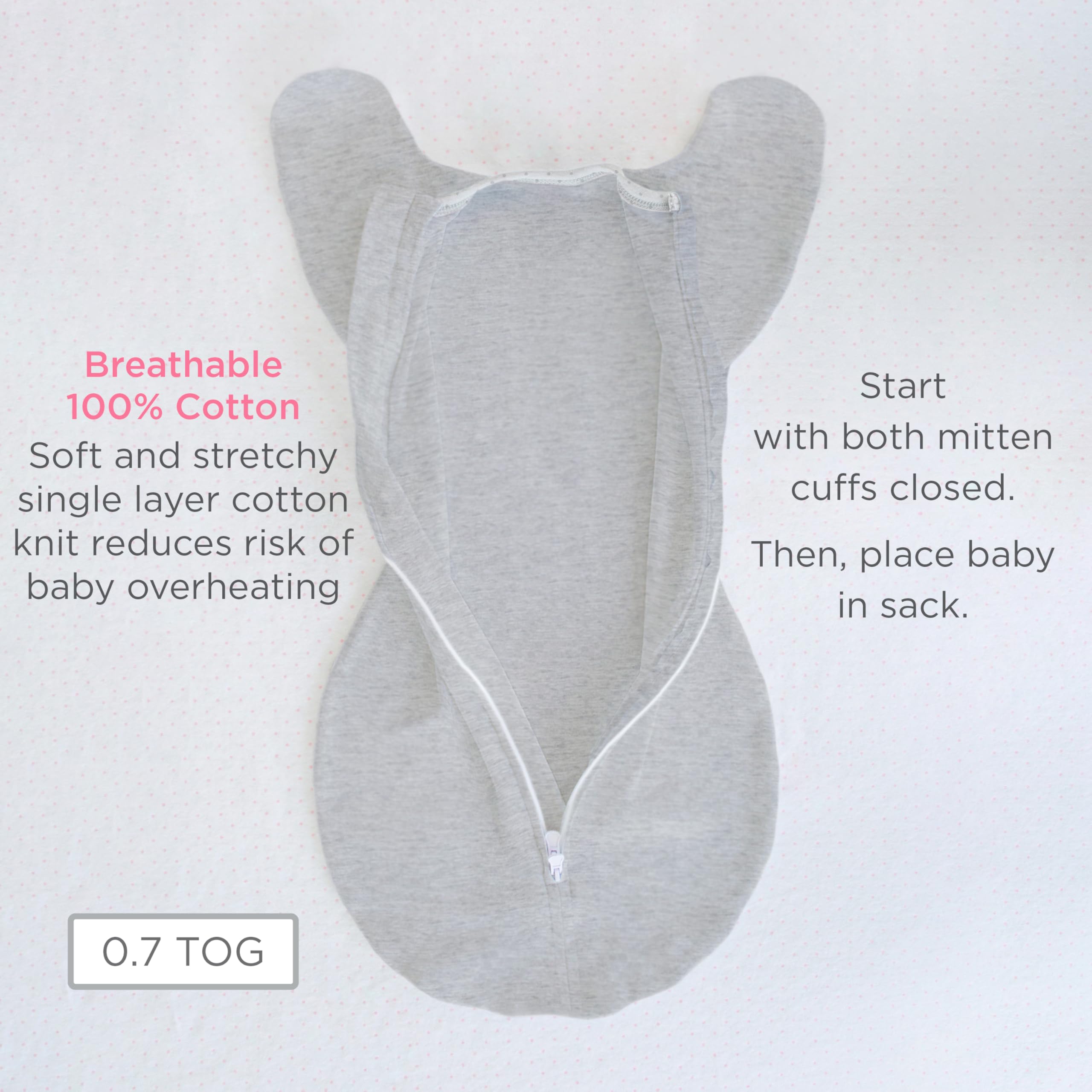 SwaddleDesigns Arms-up option supports natural sleep positioning