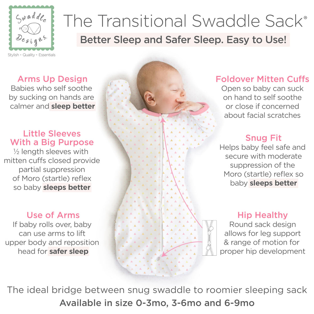 SwaddleDesigns Half-length sleeves with mittens enable gentle arm movement