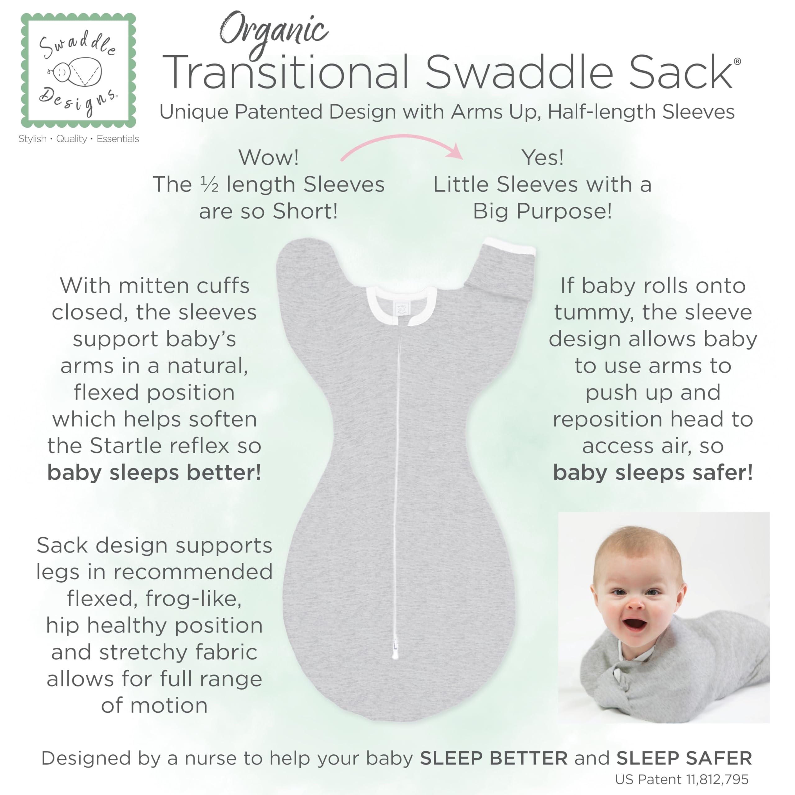 SwaddleDesigns Hip Healthy IDHI recognition signals safer hip positioning.
