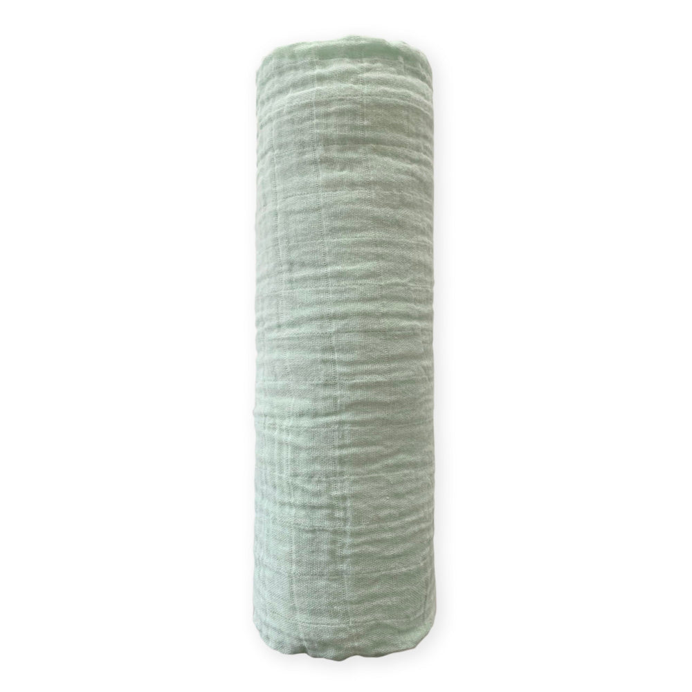SwaddleDesigns Jadeite muslin blanket close-up shows breathable softness