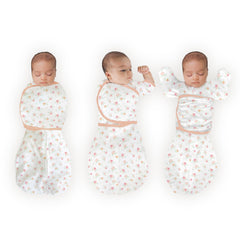 SwaddleDesigns Omni Swaddle Sack arm-up hands-on-chest demonstrates self-soothing potential.