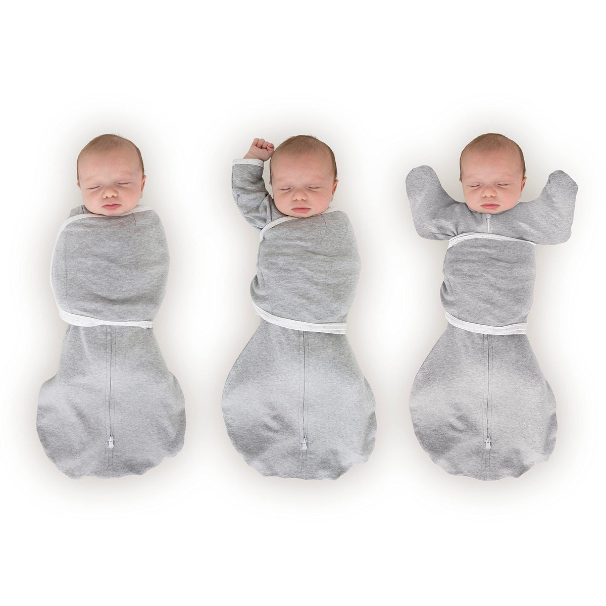 SwaddleDesigns Omni Swaddle Sack arm-up sleeves demonstrates adjustable wrap for calm sleep.