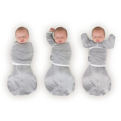 SwaddleDesigns Omni Swaddle Sack arm-up sleeves demonstrates adjustable wrap for calm sleep.